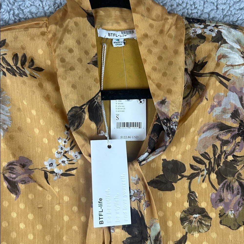 NWT BTFL-life (FreePeople) Tiered Long Sleeve Tie Neck Floral Dress Size S - Picture 3 of 16
